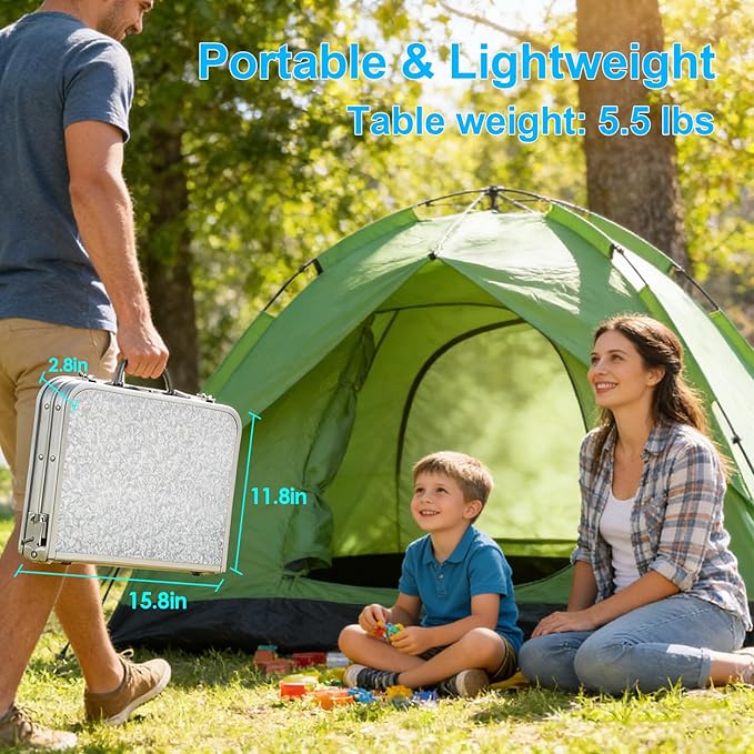 Small Folding Camping Table 2ft Portable Table with 3 Adjustable Heights Aluminum Lightweight Foldable Picnic Table with Mesh Layer and Extension Legs for RV BBQ and Indoor (Silver)