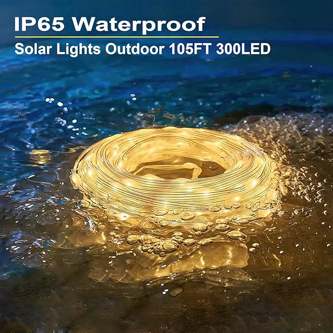 New Upgraded Solar Rope Lights 500 LED 170ft 19 Modes Solar Powered &amp USB Rechargeable String Lights Outdoor Waterproof with Remote Timer Dimmable for Pool Yard Party Wedding Christmas (500LED-War