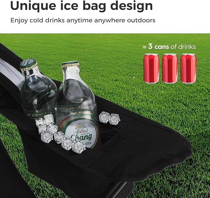 LET'S CAMP Camping Chair 2 Pack Folding Chair with 3-Can Cooler Bag Portable Lawn Chair with Cup HolderStorage Pocket Supports 225LBS Collapsible Chair for Camp Beach Picnic (Black)