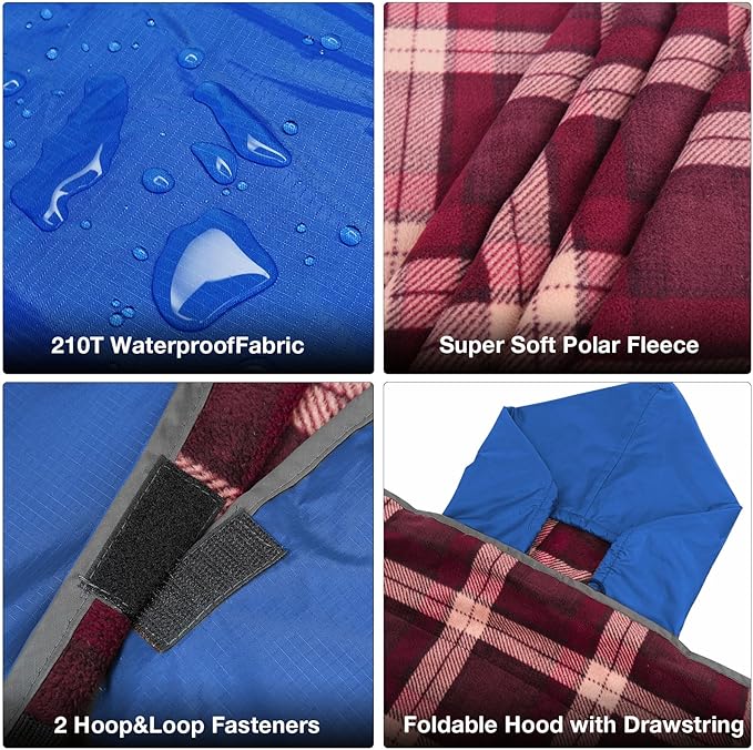 DUKUSEEK Waterproof Stadium Blanket with Hood Wine Red Plain Waterproof Outdoor Blankets