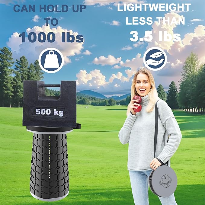 ALEVMOOM Upgraded XXL Collapsible Stool with Cushion 19.71000lbs Max WeightWider &amp Taller Seat Heavy Duty Portable Retractable Folding Chair or Travel Foot for Camping &amp Outdoors(Grey)