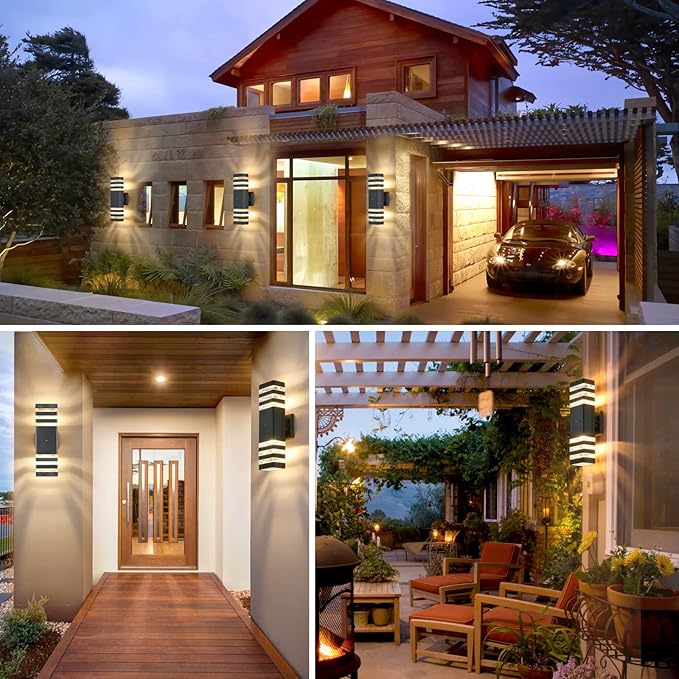 DASTOR Dusk to Dawn Outdoor Wall Lights Modern Exterior Sconce Lighting Fixtures Up and Down Outdoor Porch Lights Aluminum Waterproof Outside Lights for House Porch Garage 2 Pack