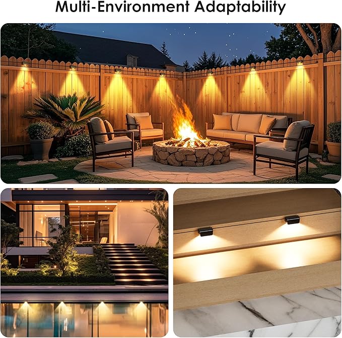 Fence Lights Outdoor IP65 Waterproof Deck Light with 45.93ft Cable Warm White Step Lights for Stairs Step Yard Patio and Pathway (10 Pack)