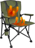 Backyard Expressions Luxury Heated Portable Camp Chair - Green/Grey - Great for Camping Sports and The Beach