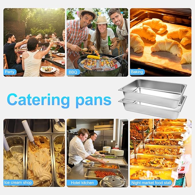 6 Pack Hotel Pans 1/1 Size 4 Deep Stainless Steel Trays for Food 20.8 L x 13 W Catering Food Pan Commercial Table Pan for Hotel Restaurant Buffet Party Supplies