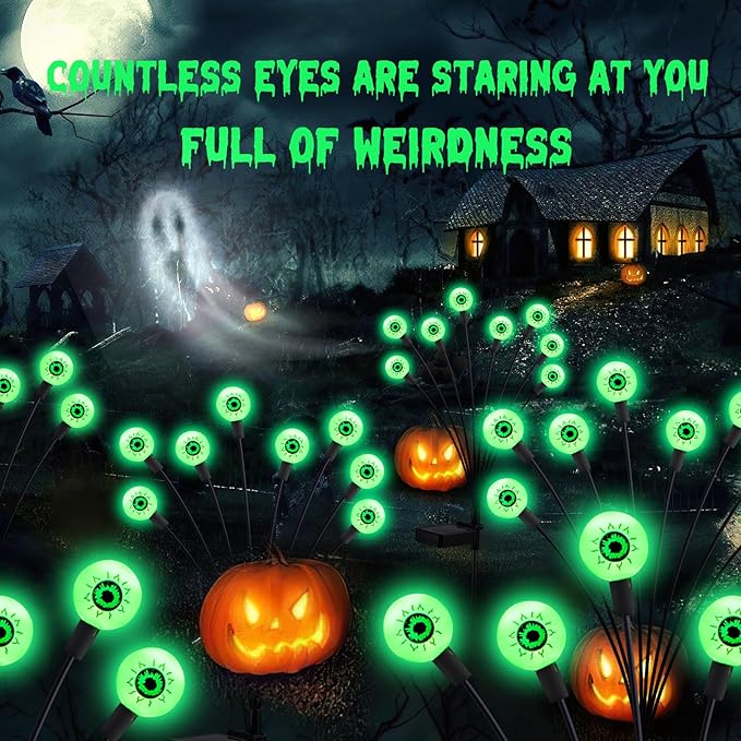 ASMAD Scary Solar Eyeball Lights Waterproof Swaying Firefly Path Lights for Outdoor/Halloween Decorations/Garden/Yard/Patio/Party Decor Green Eyeball 4 Pack 32 LEDs