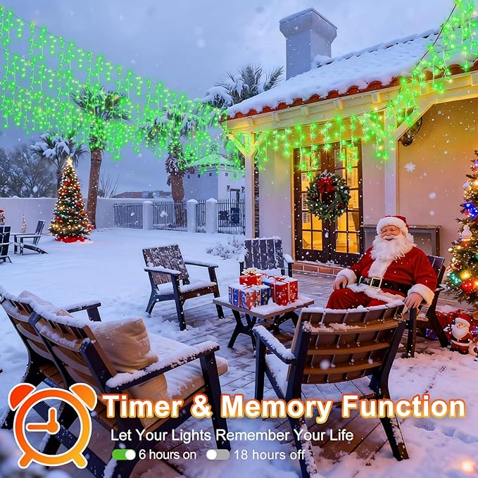 KNONEW Christmas Lights Outdoor Decorations 400 LED 33ft 8 Modes Curtain Fairy String Light with 75 Drops Clear Wire LED String Light Indoor Decor for Wedding
