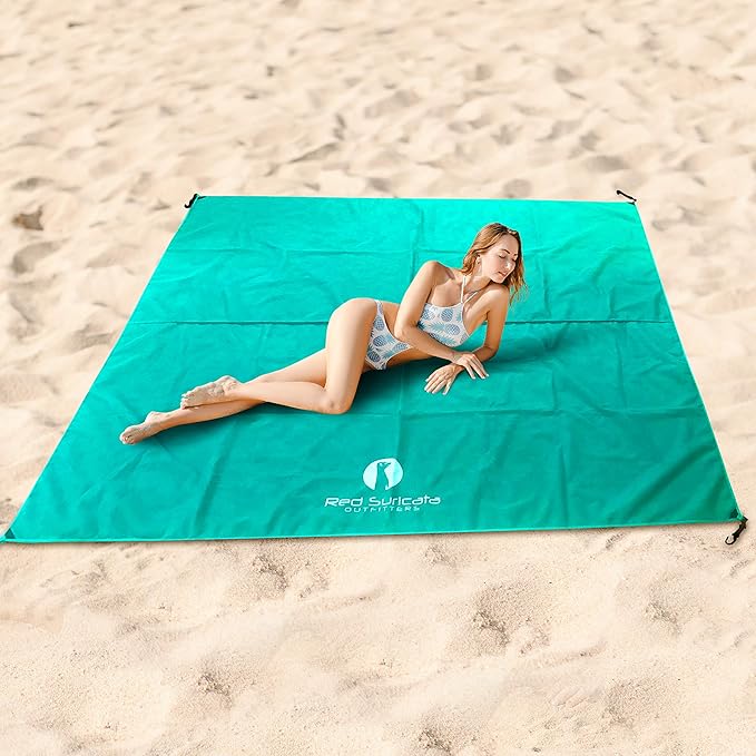 Red Suricata Sand Free Beach Mat – Large Sandproof Beach Blanket Sandless Waterproof – Fits and Matches Beach Canopy - Oversized Sand Proof Beach Mats for Outdoor Picnic Camping (Large Turquoise)