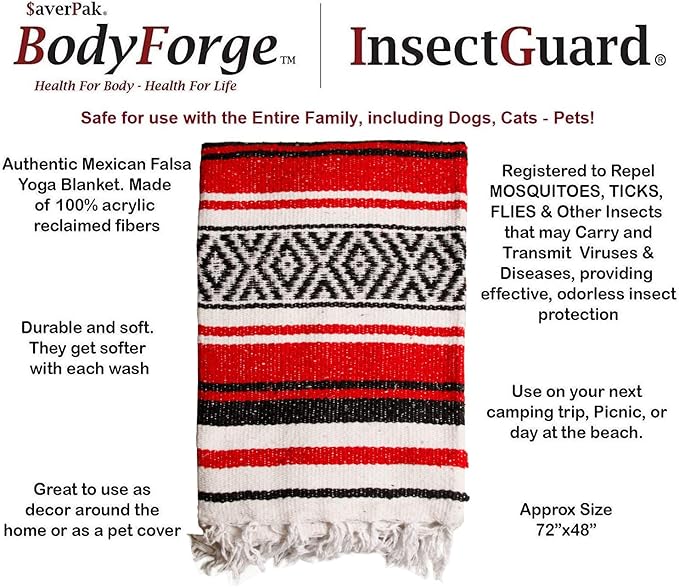 InsectGuard Permethrin Treated Mosquitoes Flies Ticks Insect Repellent BodyForge Authentic Mexican Falsa Yoga Blanket