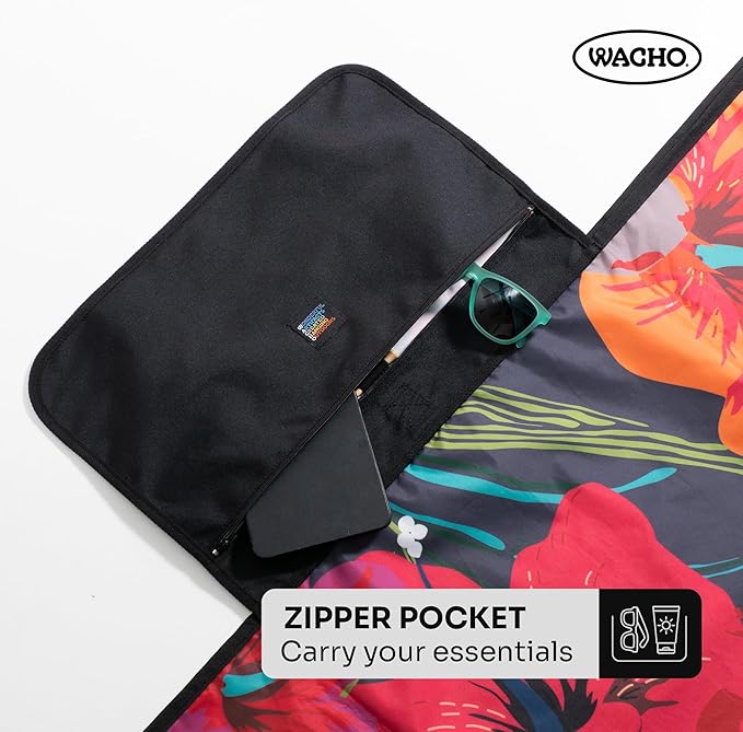 Wacho Waterproof Picnic Blanket – Large Sandproof Outdoor Mat with Carry Bag for Beach Camping Park &amp Travel Foldable Lightweight Easy to Clean &amp Portable Ground Cover for Families–Hibiscu