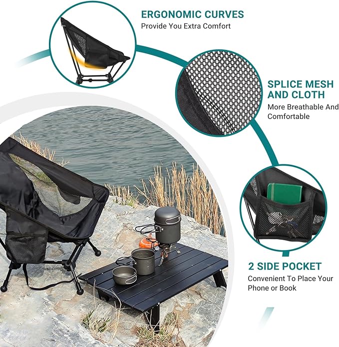 ATEPA Backpacking Chair Ultralight Folding Portable Small Camping Chairs for Adults Compact Foldable Beach Seat with Anti-Sinking Feet &amp Aluminum Frame for Outdoor Hiking Travel Fishing 2 Pack