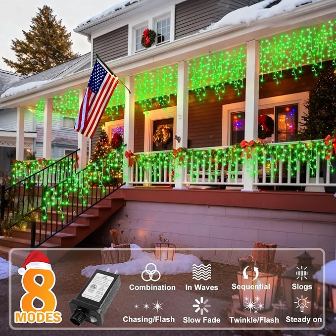 KNONEW Christmas Lights Outdoor Decorations 400 LED 33ft 8 Modes Curtain Fairy String Light with 75 Drops Clear Wire LED String Light Indoor Decor for Wedding
