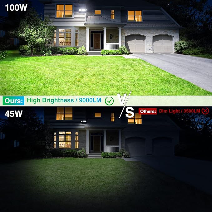 iMaihom 100W Flood Lights Outdoor 9000LM Ultra Bright LED Flood Light Outdoor 3 Adjustable Heads Security Lights IP65 Waterproof Outside Flood Light 6500K Floodlight for Yard Garage Court (Black)