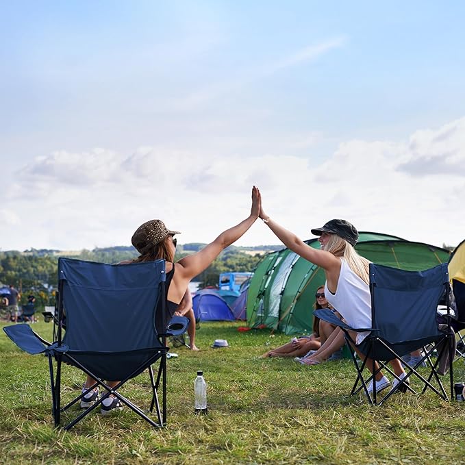 2 Pack Portable Camping Chairs Folding Lawn Chair Outdoor Lightweight Beach Chair with Cup Holder &amp Carry Bag for Outside Sports Fishing Hiking Travel Picnic Backyard Navy Blue