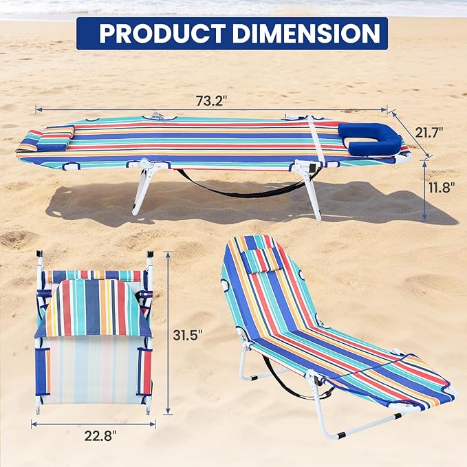 LILYPELLE Portable Folding Camping Cot Adjustable 5-Position Face Down Folding Chaise Lounge Chairs Outdoor Portable Folding Bed Sleeping Cot for Camping Pool Beach Patio