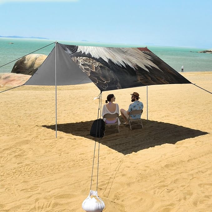 Beach Tent Sun Shelter Fair Bald Eagle Flag Lightweight &amp Easy Setup Beach Shade Canopy for Camping Fishing