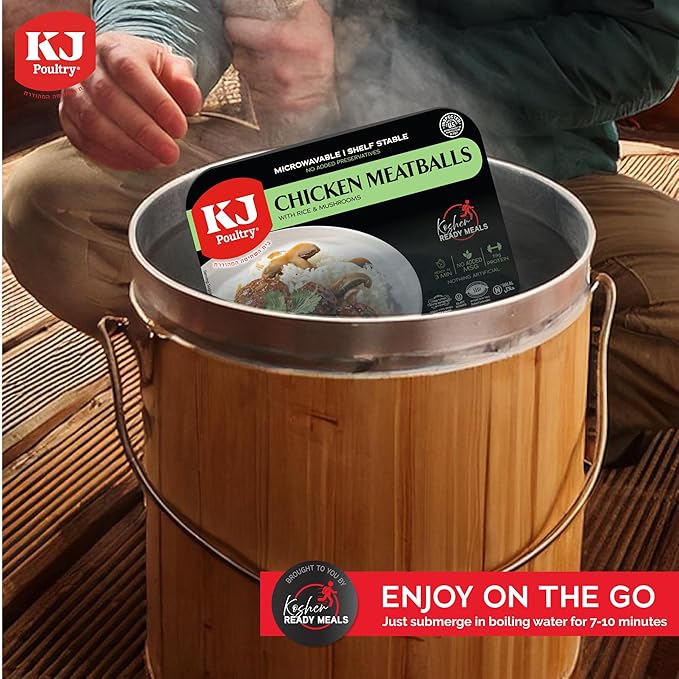KJ Poultry Kosher Ready Meals - Chicken Meat Balls &amp Mushrooms MRE Meat Meals Ready to Eat Halal (3 Pack) Prepared Entree Fully Cooked Shelf Stable Microwave Dinner Travel Military Camping