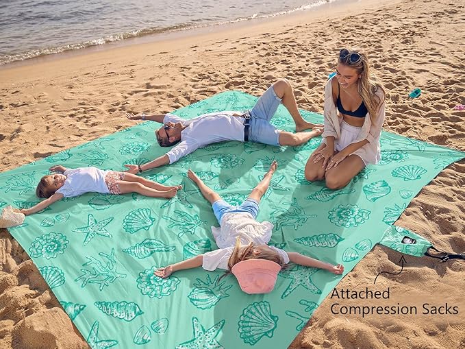 WEKAPO Beach Blanket Waterproof Sandproof Oversized Extra Large Beach Mat Sand Free Lightweight &amp Compact Sand Free Mat with 6 Stakes &amp 4 Corner Pockets