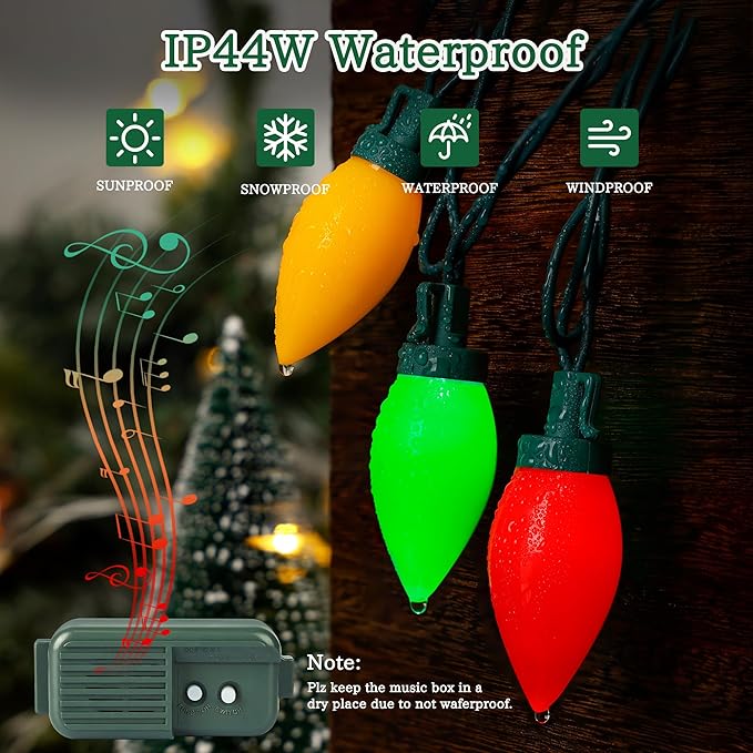 HAYATA Music Christmas Lights 35 LED C9 String Light - Fairy Xmas Decor Lighting for Outdoor Indoor Patio Party Home Wreath Garland Christmas Tree Decoration. (Multi Color)