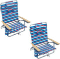 Tommy Bahama 2-Pack 5-Position Classic Lay Flat Backpack Beach Chair with Cooler and Cup Holder Portable Folding Beach Chair for Tanning Red/White/Blue