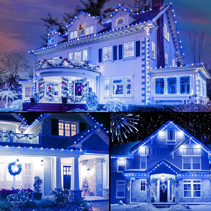 Brightown C9 LED Christmas String Lights 66ft 100 LED Waterproof Strawberry String Lights Plug-in Extendable Green Wire Lights String for Outdoor Outside Patio Party Decoration Blue and White