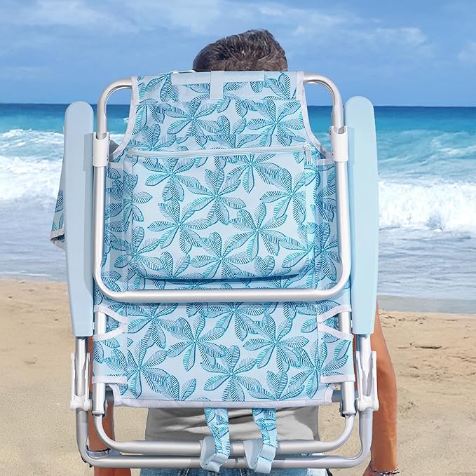 Nautica Backpack Beach Chair – 5 Position Reclining Portable Folding Beach Chair for Adults with Padded Pillow Headrest Insulated Cooler Bag Double Cup Holders Outdoor Folding Chair 300lb