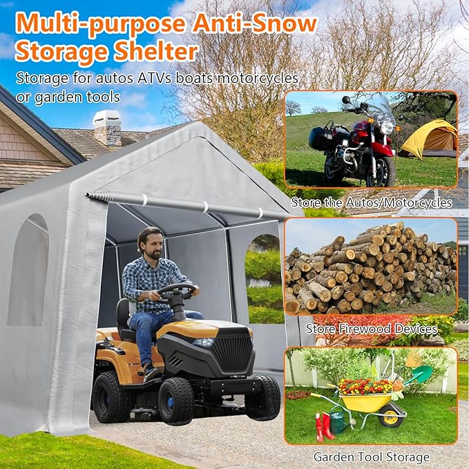 10×20 ft Outdoor Storage Sheds Portable Storage Shelter Shed with Roll up Zipper Doors &amp Vents Waterproof Outside Utility Shed Garage Tent for Motorcycle Bicycles and Camping Tools