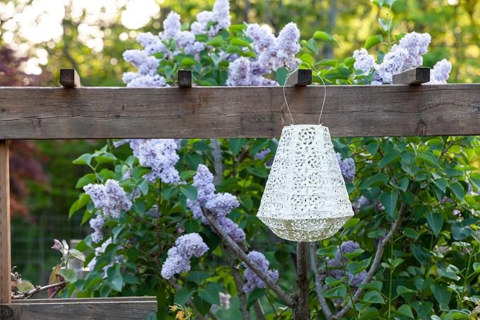 Allsop Soji Stella Prism Solar Lantern 11 LED Outdoor Light Handmade with Weather-Resistant UV Treated Fabric Stainless Steel Hardware Auto Sensor on/Off for Patio Deck Garden