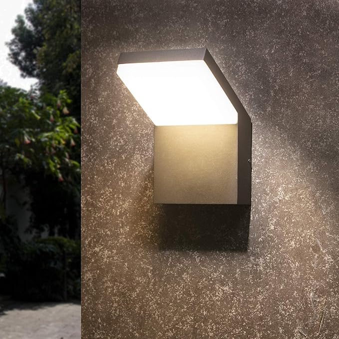 Wall Light Outdoor LED Wall Mount Lamp Modern Wall Sconce Lighting Lantern Fixture Dark Grey Aluminum Lights for Porch Front Door Garden Yard Patio IP65 Waterproof 18W 1800Lm 3000K