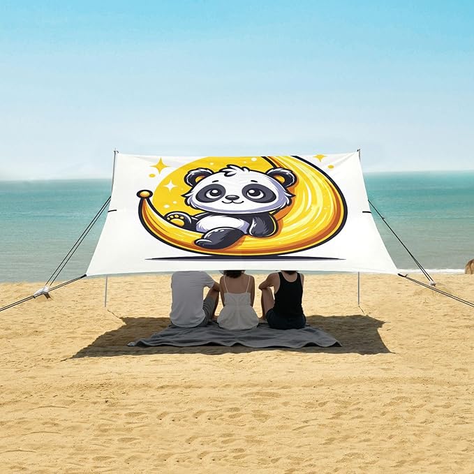 ALAZA Cute Panda Crescent Moon Beach Tent Sun Shelter UPF50+ Protection Beach Shade Canopy w/ 4 Sandbags for Outdoor Camping Fishing Backyard Fun Picnic 10x9 ft