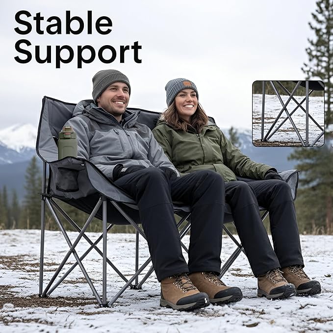 Camping Loveseat for Couples Friends &amp Families Double Camping Chair Foldable Two Person Camping Chair for Campfire Nights Tailgating Fun Beach Escapes RV Road Trips &amp Cozy Backyard Comf