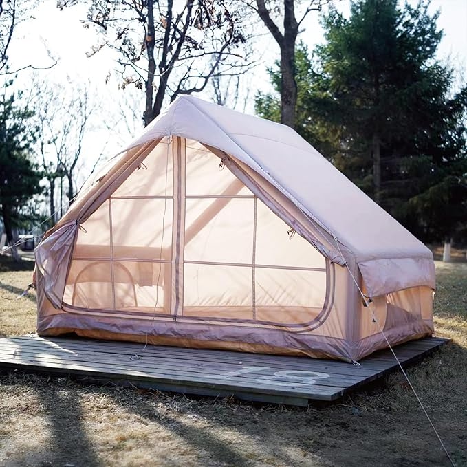 Inflatable Tents for Camping with Pump Air Glamping Tents Easy Setup 10 * 6.9ft Waterproof Blow up Tent 2-4 People Oxford Cabin Tent with Mesh Window.
