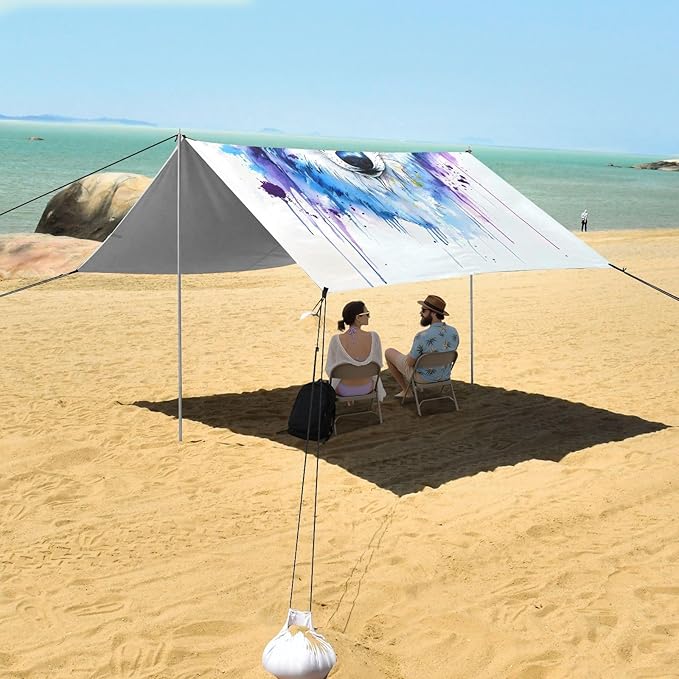 ALAZA Watercolor Wolf Head Art Beach Tent Sun Shelter UPF50+ Protection Beach Shade Canopy w/ 4 Sandbags for Outdoor Camping Fishing Backyard Fun Picnic 10x9 ft