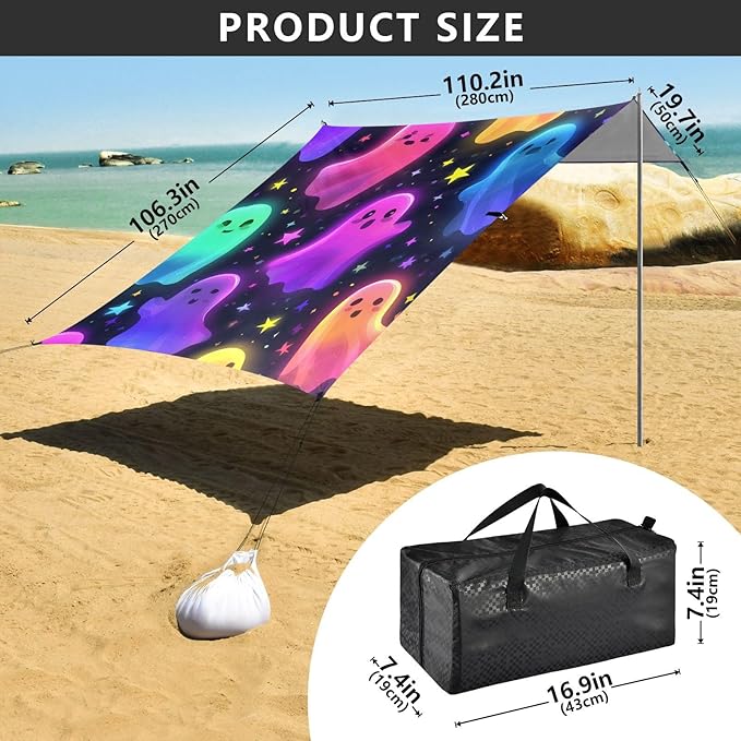 Beach Tent Sun Shelter Colorful Ghost Stars Lightweight &amp Easy Setup Beach Shade Canopy for Camping Fishing