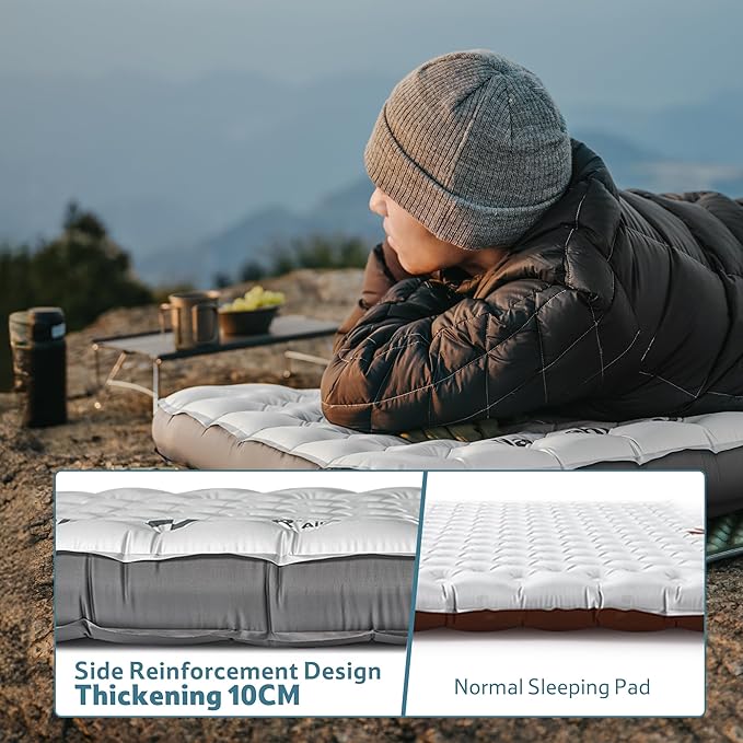 Naturehike 20oz Ultralight Sleeping Pad with Sidewalls Insulated Inflatable Sleeping Pad 6.5R Lightweight Sleeping Mat for Camping Hiking Backpacking 10cm Thickened