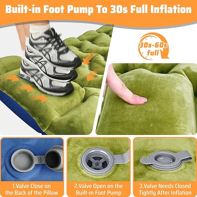 4 Thick Double-Sided Camping Sleeping Pad | Warm Velvet Top Waterproof Nylon Bottom | Inflatable Mattress for Backpacking &amp Cold Weather
