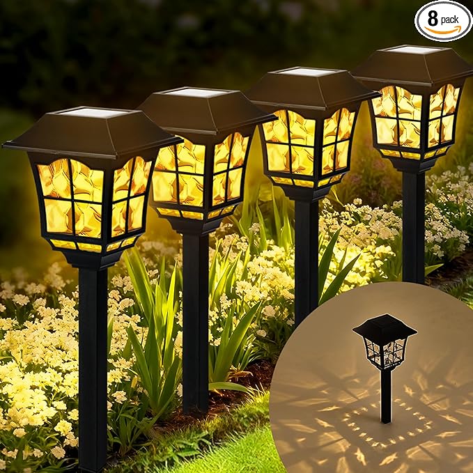 Solar Pathway Lights Outdoor 8 Pack Waterproof Solar Powered Garden Light 3000K Warm White LED Path Landscape Lighting Auto On/Off Outside Decor Lights for Garden Yard Walkway Driveway Lawn