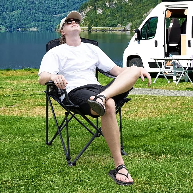 SUNNYFEEL Heavy Duty Camping Chairs for Adults Portable Oversized Folding Chair with Side Pockets &amp Cup Holde for FishingTripPicnicLawnConcert Outdoor Carry Bag Included