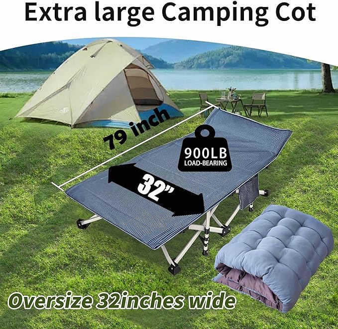 2 Pack XXL Extra Wide Camping Cots for Adults - 79 L x 32 W x 18 H Includes Comfortable Mattress &amp Carry Bag - Perfect for Indoor/Outdoor Use Vacation Travel