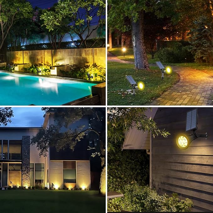 T-SUN Solar Spotlights 7 LED Solar Lights Outdoor Waterproof Auto ON/Off Adjustable Solar Garden Pond Lights for Tree Patio Yard Garden Driveway Stairs Pool Area (Yellow- 4 Pack)