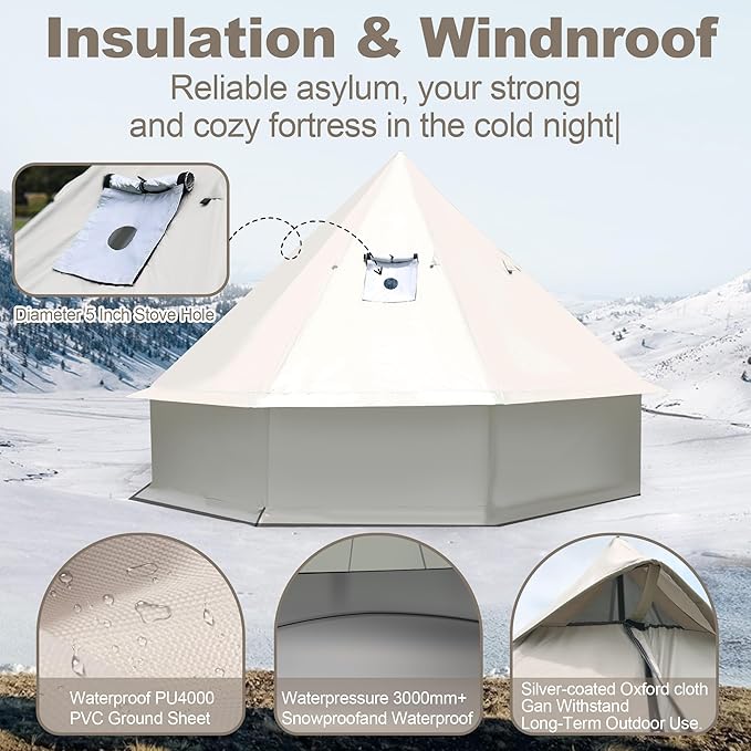 Yurt Tent 118 x 118 x 79 in 4-Season Camping Tent with Stove Jack 2-3 Person Oxford Tents Waterproof Bell Tent and Windproof Easy SetupTraveling Hiking Picnic