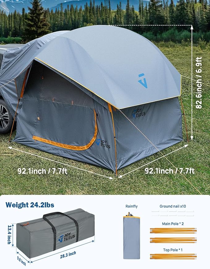 JOYTUTUS SUV Tent for Camping with Rainfly Double Door Design Car Tent with Aluminum Poles SUV Tailgate Tent with Waterproof PU2000mm Double Layer for 4-8 Person Orange
