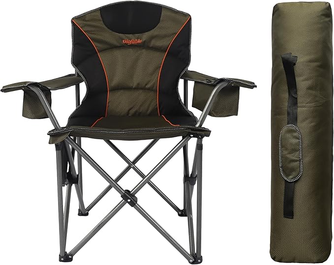 Oversized Camping Chair Heavy Duty Steel Frame 450 LBS Capacity Collapsible Padded Arm Chair with Cup Holder Lumbar Support Portable for Outdoor Garden Beach Home (1 Green)