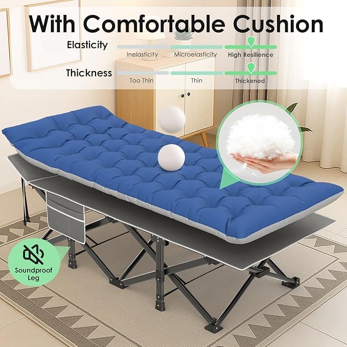 Suteck Camping Cot 32In XXL Folding Camping Cot Heavy Duty Sleeping Bed for Adults 1200D Double Layer Oxford Cots for Camping W/Pilllow Mattress Carry Bag for Home Office Nap Beach Travel 900LBS