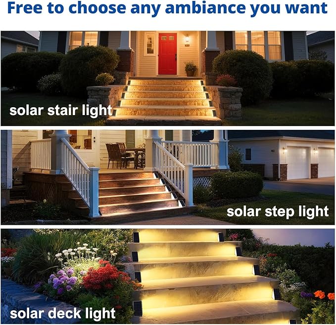 Brown Solar Step Light Outdoor Stair Lights Deck Lights Outdoor Powered IP65 Waterproof 3000K Warm White Solar Outdoor Step Light Decor for Stair Deck StepPorch and Outside Patio6 Pack