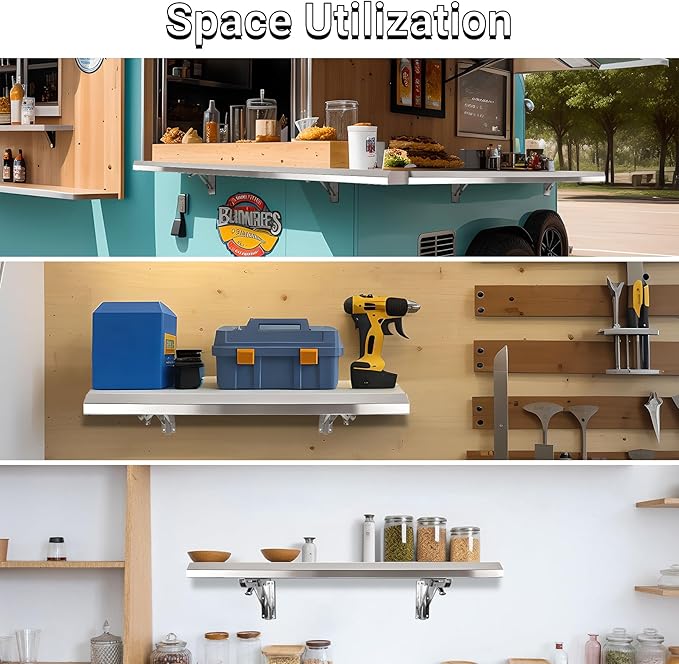 Folding Concession Shelf 24 x 18 Stainless Steel Drop Down Serving Food Shelf for Concession Windows
