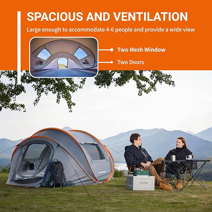 EchoSmile Instant Pop Up Camping Tent 2/4/6 Person Easy Setup Tent Water Resistant Dome Portable with Carry Bag