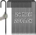 AAGUT Rebar Stakes 24 Inch J Hook Heavy Duty 20 Pack 1/2 Inch Extra Long Tent Stakes with Chisel Point End Black Coated Metal Ground Anchors for Garden Chain Link Fence Camping Greenhouse