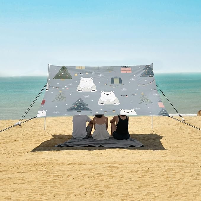 Bolaz Beach Canopy Tent Sun Shade9'×10.5' Large Family Beach Shade UPF50+- Outdoor Shade for Camping Trips FishingGray Polar Bear Pattern
