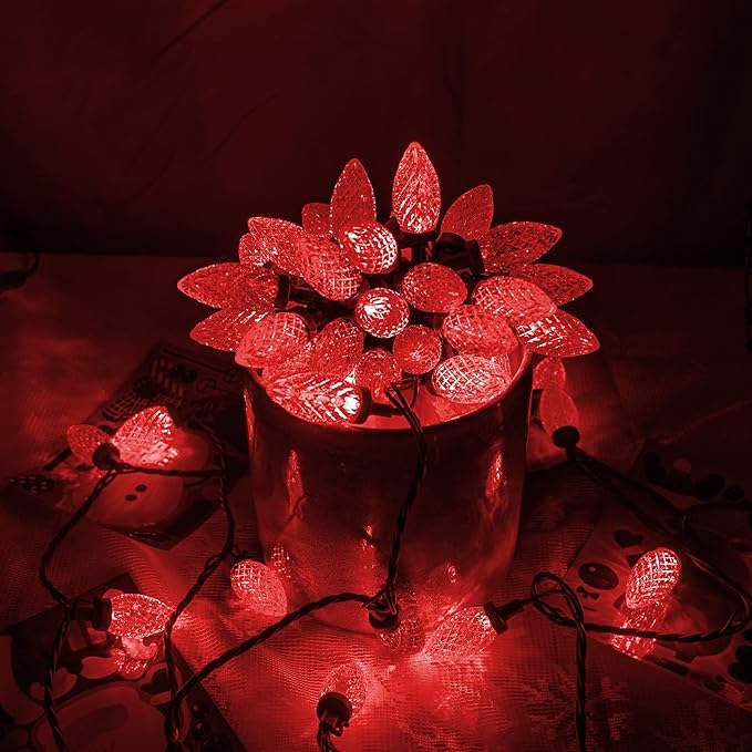 Dazzle Bright C9 Christmas String Lights Waterproof Connectable Green Wire Fairy Lights Christmas Lights for Indoor Outdoor Home Yard Xmas Tree House Decorations (Red 100 LED)
